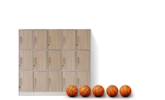 Lockers in the gym with basketballs PNG transparent