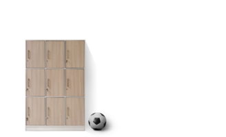 Lockers in the gym with soccer balls PNG transparent