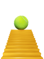 Tennis ball placed on the stairs, gold color PNG transparent