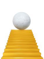 ein Fußball Ball ist angezeigt auf ein golden Treppe. png transparent