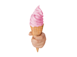 Soft ice cream waffle cone in child's hand PNG transparent