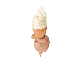 Soft ice cream waffle cone in child's hand PNG transparent