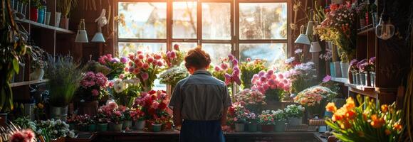 AI generated Woman Arranging Flowers in Flower Shop photo