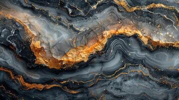 AI generated Black and Gold Marble Wallpaper With Orange Highlights photo