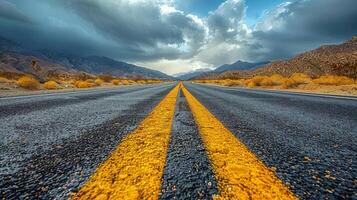 ai generado la carretera con amarillo línea foto