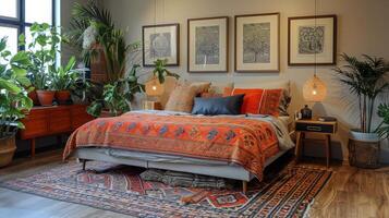 AI generated Cozy Bedroom Interior With Warm Colors and Natural Light In A Modern Home photo