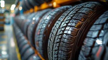 AI generated Row of Tires on Metal Rack photo