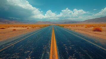 ai generado la carretera con amarillo línea foto