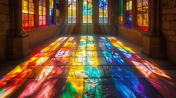 AI generated Large Room With Colorful Windows photo