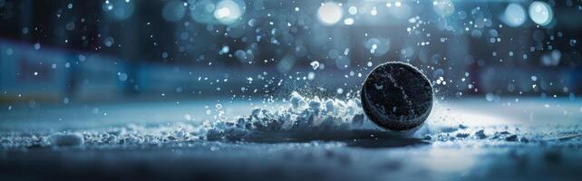 AI generated Hockey Puck Close Up in Rain photo