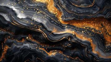 AI generated Black and Gold Marble Wallpaper With Orange Highlights photo