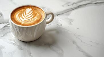 AI generated Cappuccino With Leaf Design photo