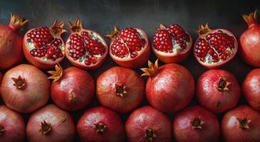 AI generated Group of Pomegranates Stacked photo