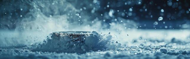 AI generated Hockey Puck Close Up in Rain photo