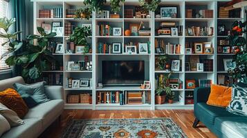 AI generated A Living Room Filled With Books and Furniture photo