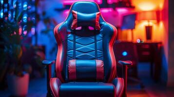 AI generated Blue and Red Gaming Chair in Room photo