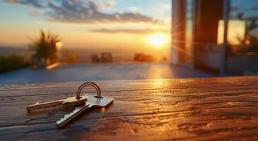 AI generated Bunch of Keys on Wooden Table photo