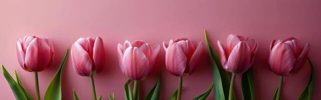 AI generated A Bunch of Pink Tulips With Green Stems photo