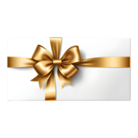 AI generated White gift voucher with gold ribbon and bow. Discount coupon. png