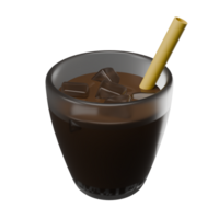 A glass of chocolate drink with a straw in it png