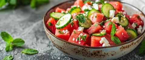 AI generated Bowl of Watermelon and Cucumber Salad photo