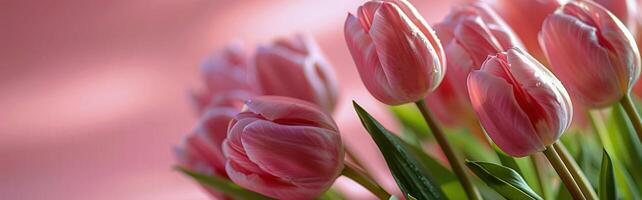 ai generado un manojo de rosado tulipanes con verde tallos foto
