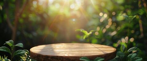 AI generated Wooden Table in Forest photo