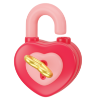 Opened Heart shaped padlock with gold keyhole. 3d icon rendering png