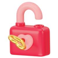 Opened Heart padlock with key hole. 3d icon rendering png