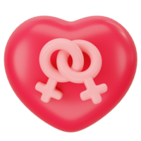 Red heart with female and female 3d icon rendering png