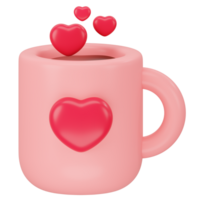 Coffee with heart mug 3d icon rendering png