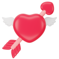 Heart with wings and heart arrow  3d icon rendering png