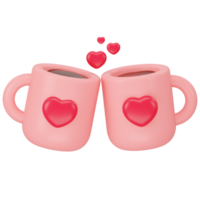 Two Coffee with heart mug 3d icon rendering png