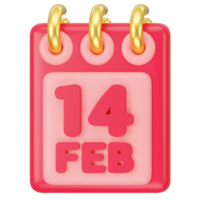 14th February Calendar Lover 3d icon rendering png