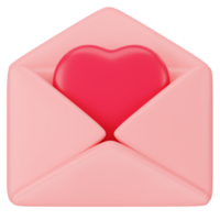 Open Envelope Letter with red Heart 3d icon rendering png