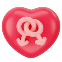 Red heart with male and male 3d icon rendering png