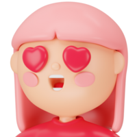 Girl character emoji in love 3d icon rendering png