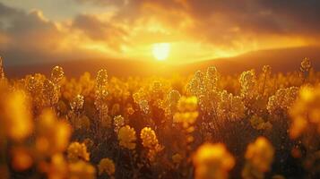 AI generated Field of Flowers With Setting Sun photo