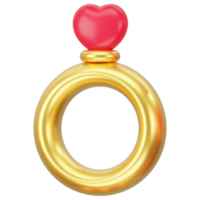 goud ring met rood hart. 3d icoon renderen png