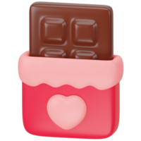 Chocolat bar avec cœur symbole paquet 3d icône le rendu png