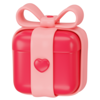 Red closed gift box and heart 3d icon rendering png