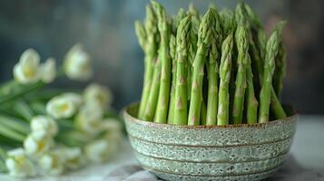 AI generated Close Up of a Plate of Asparagus photo