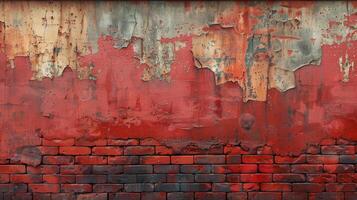 AI generated Weathered Red Brick Wall With Peeling Paint photo