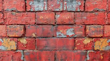 AI generated Weathered Red Brick Wall With Peeling Paint photo