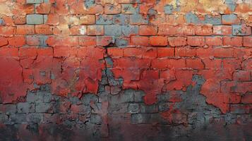 AI generated Weathered Red Brick Wall With Peeling Paint photo