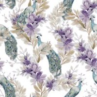 Watercolor pattern with the different purple  flowers and wild herbs png