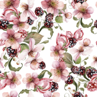 Watercolor seamless pattern of berries. Illustration png