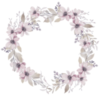 Watercolor wedding wreath with flowers and leaves. png