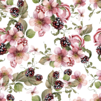 Watercolor seamless pattern of berries. Illustration png