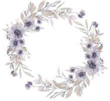 Watercolor wedding wreath with flowers and leaves. png